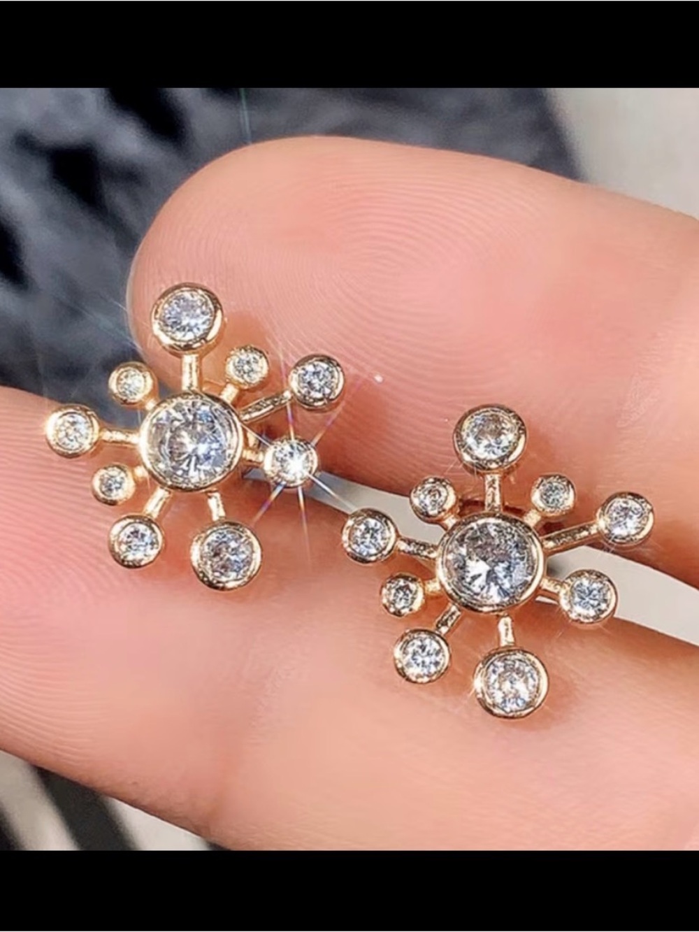 Gold Tone Sunburst Crystal Stud Earrings Bezel NEW